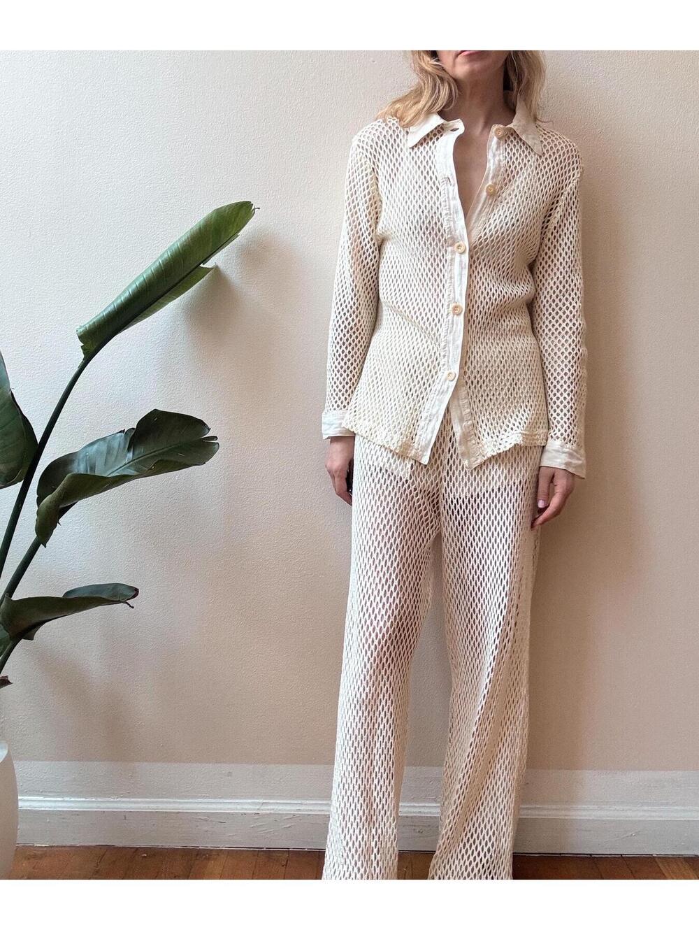 Vintage 1970s Cream Cotton Net Ensemble